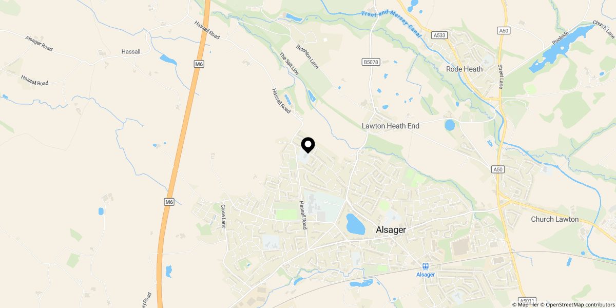 Approximate location of Hassall Road, Alsager, ST7 2SL